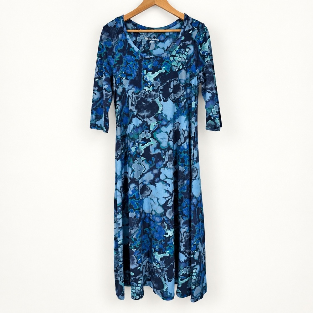 Soft Surroundings Small Petite Dark Floral Santiago Maxi Dress Watercolor Art